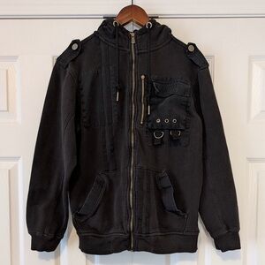 Y2K Vintage CSG Hoodie Grunge Buckles Pockets Epaulettes